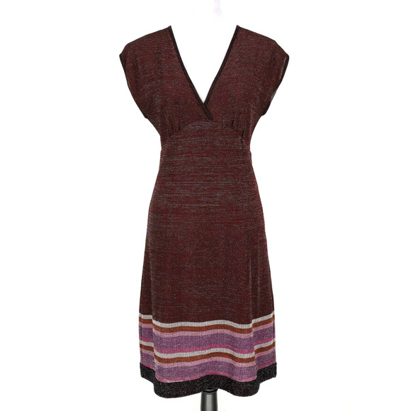Missoni Dress Womens 8 US Burgundy Silver Metallic Stretch Knit Empire Waist